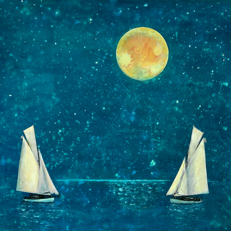 Sailing on the seven seas so blue, 2020, Collage auf Leinwand, 80x80