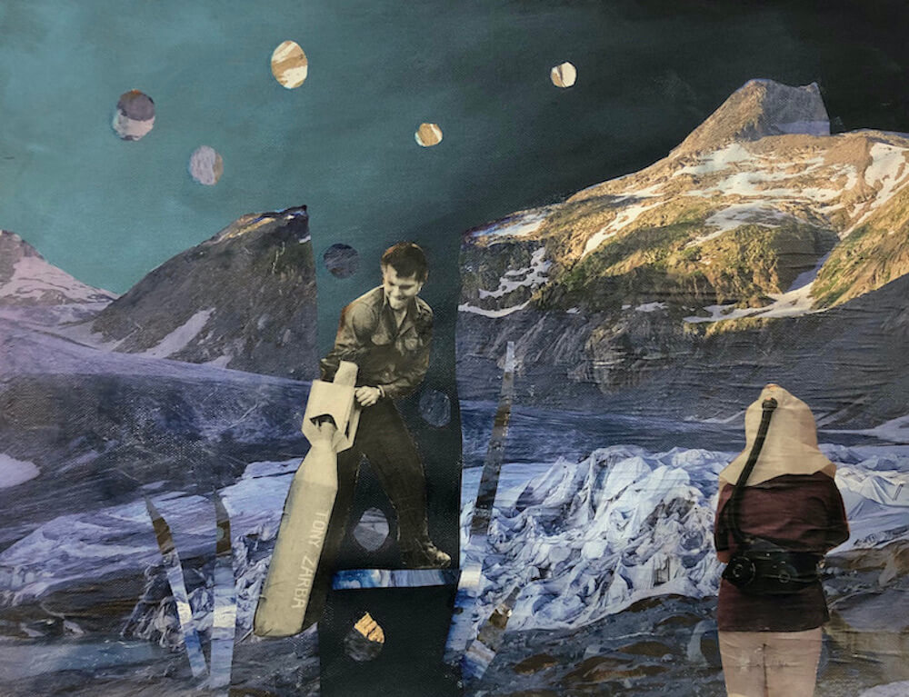 Broken Mountains, 2021, Acryl Collage auf Papier, 34x44