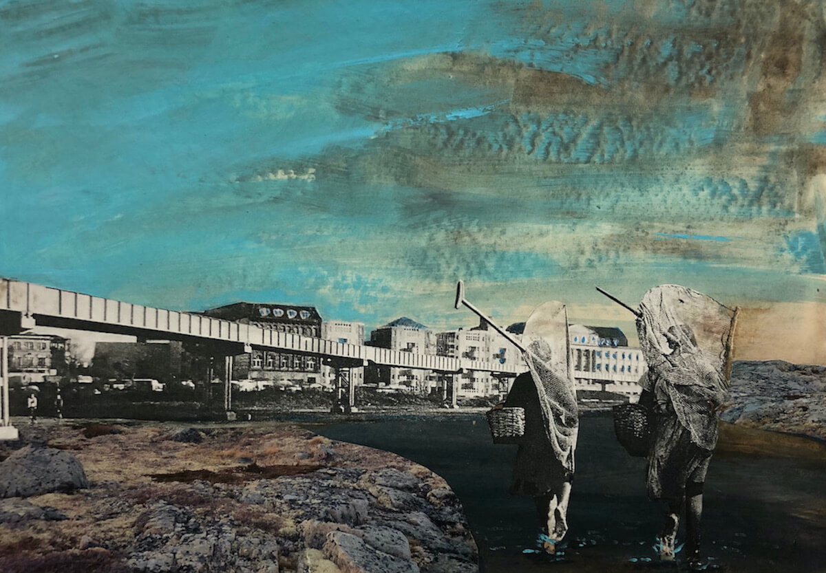 Es fährt ein Zug nach nirgendwo, 2021, Acryl Collage auf Papier, 23x33