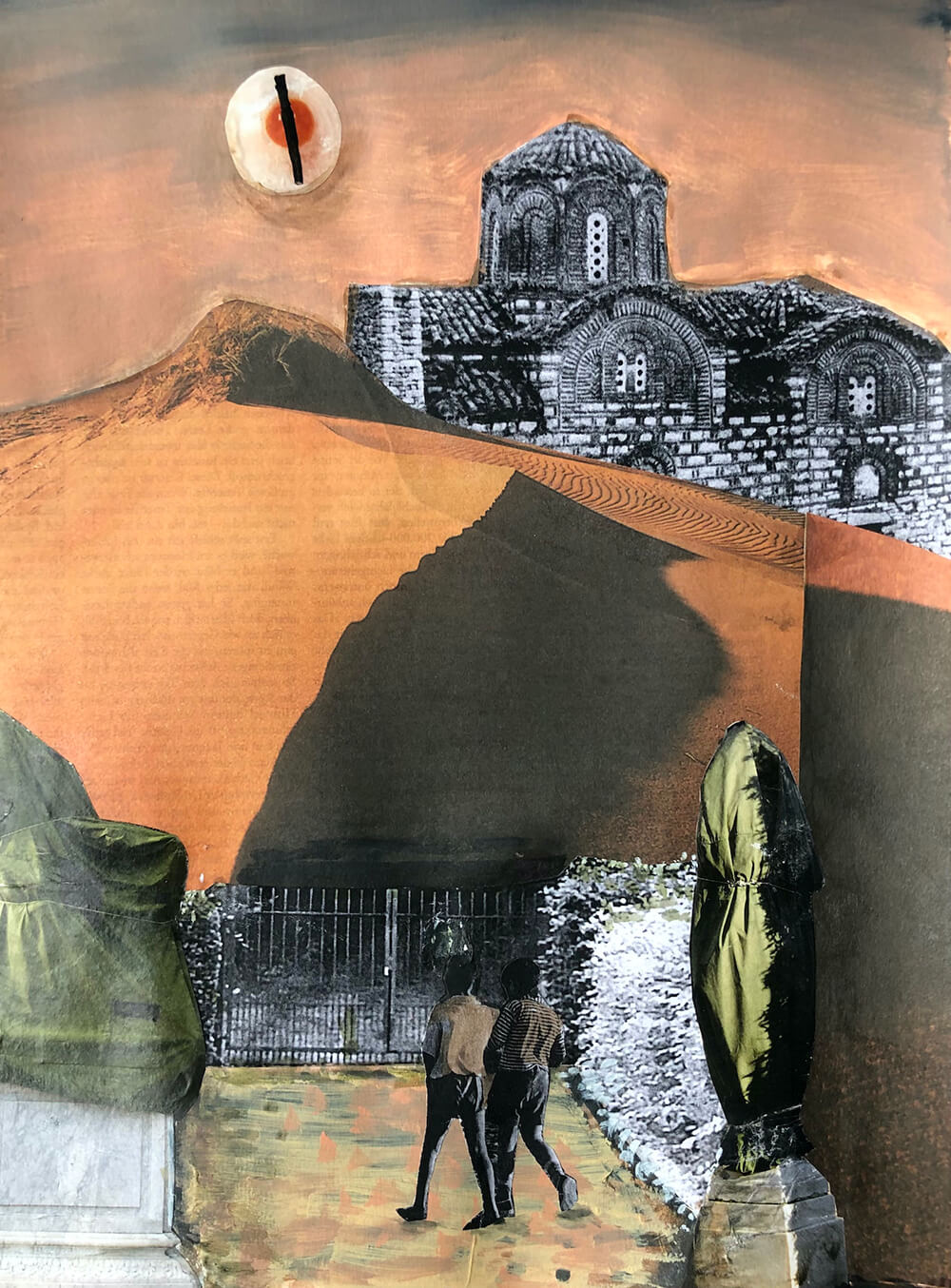 Walking through the gate, 2021, Collage auf Papier, 32x23